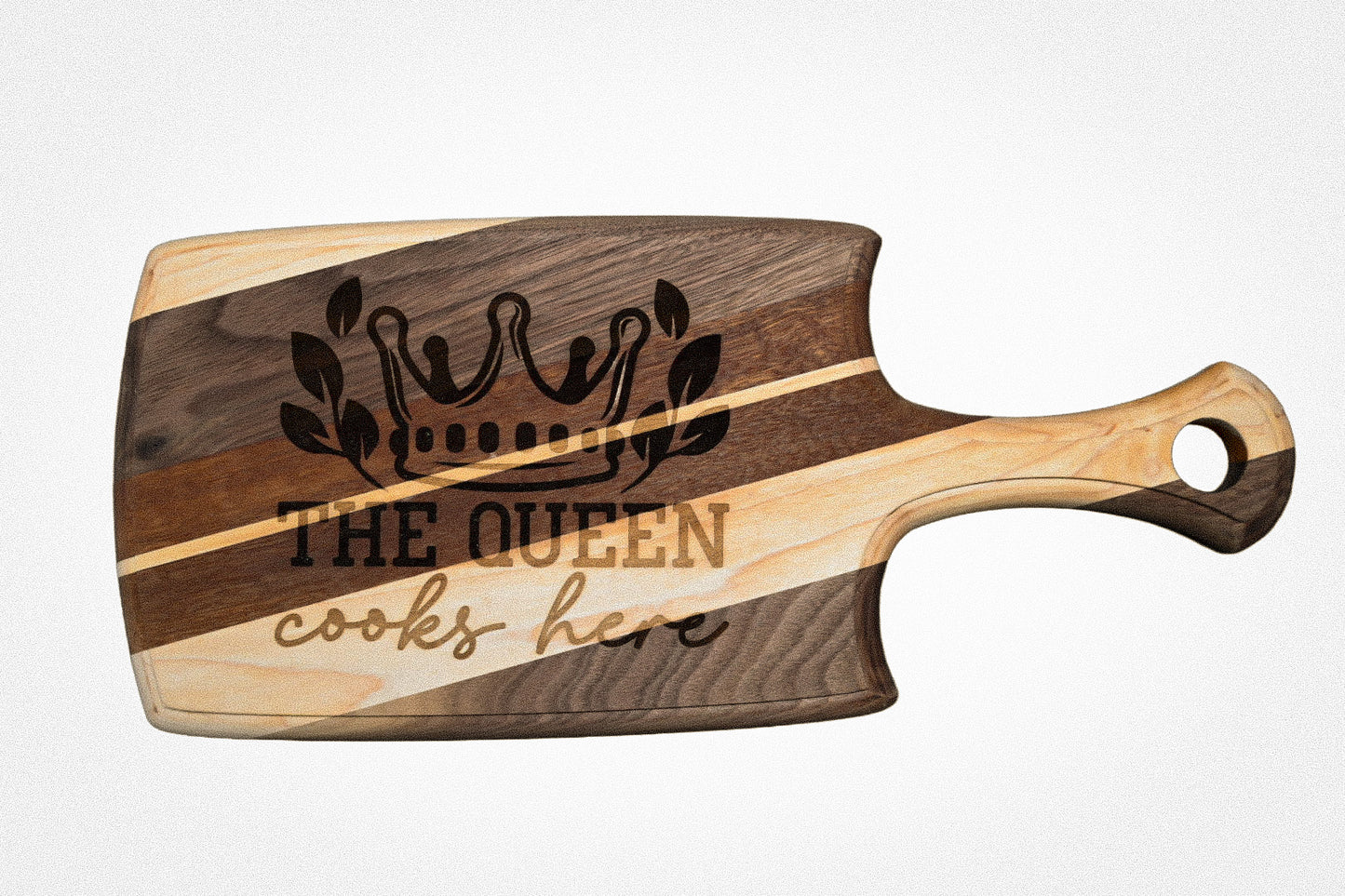 The Julia – Personalized Wooden Cutting Board with Handle, Custom Engraved Charcuterie & Cheese Serving Board (15.75” x 7”)