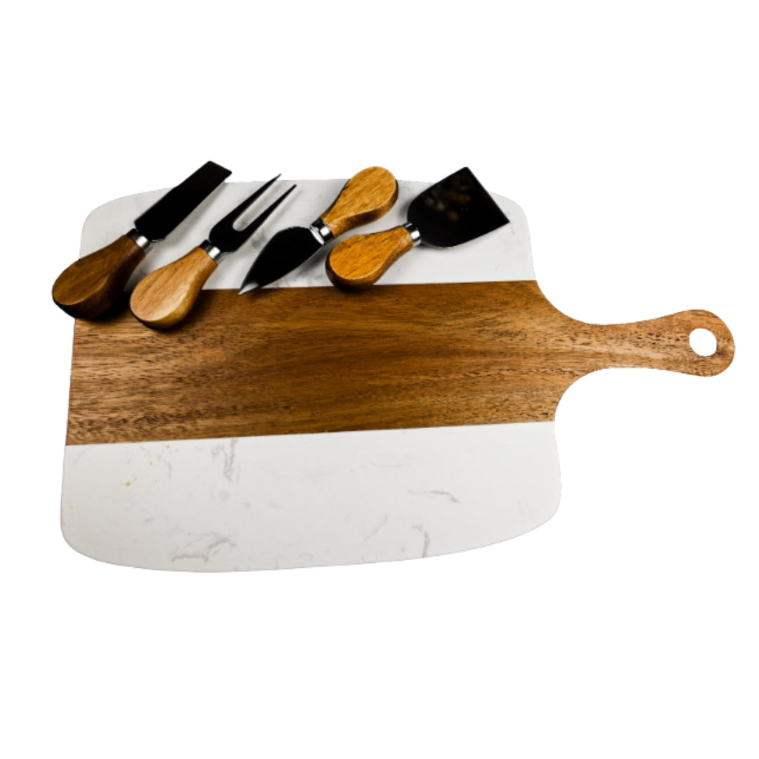 Marble Cheese Board with Wood Handle