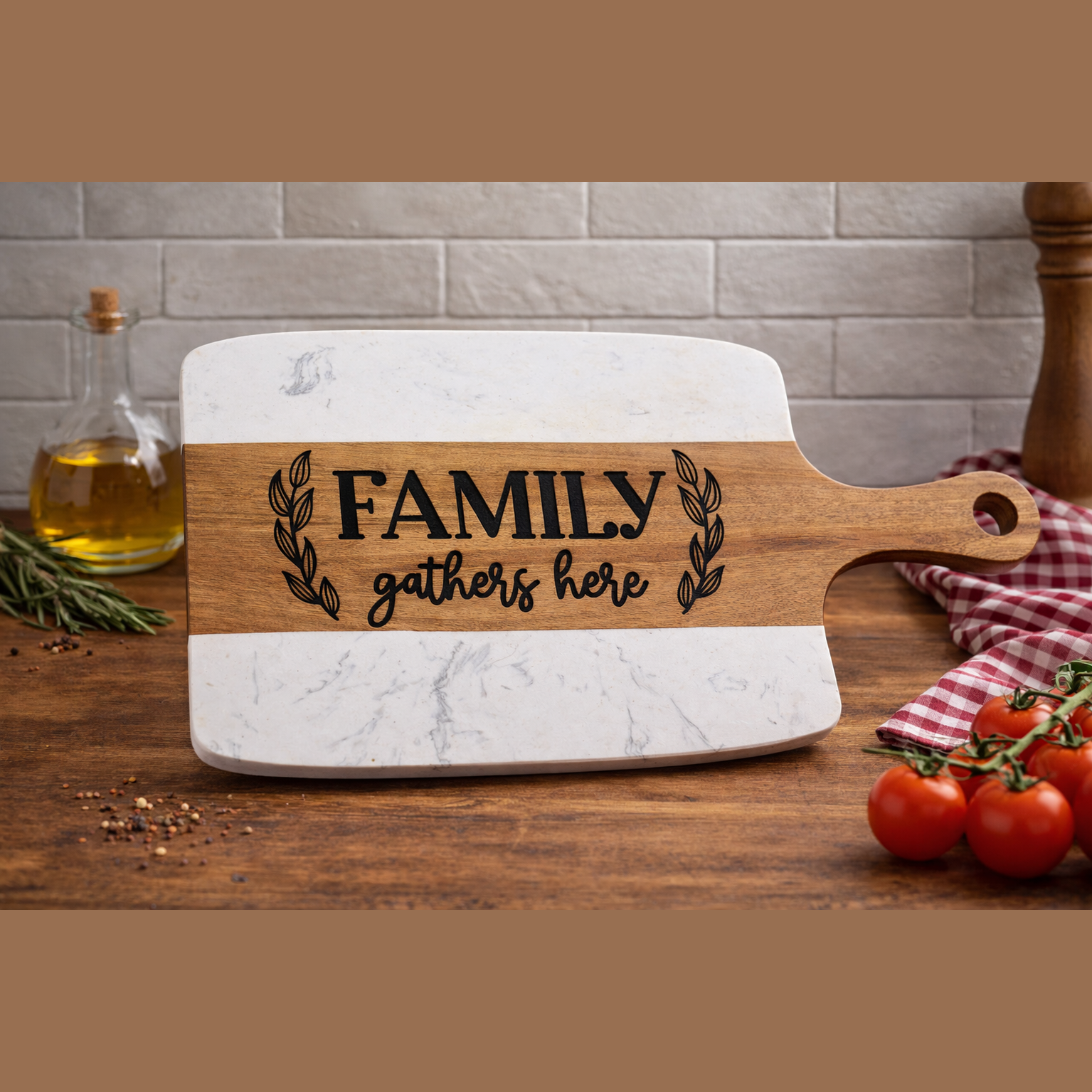 Marble Cheese Board with Wood Handle